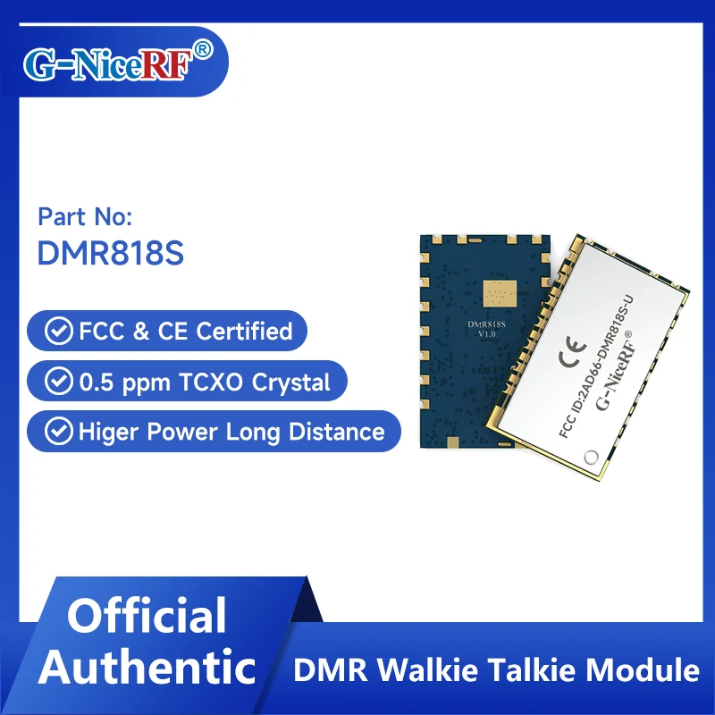 6PCS DMR818S-U FCC & CE Certified 400~470 MHz Walkie Talkie Modules DMR Tier II AMBE++ 5KM High Power 2W (@CE, FCC 1W) 1ppm TCXO
