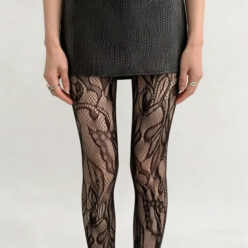 

2026 New French Floral Fishnet Tights Elegant Lace Pattern Black Stocking Anti-Snag Sheer Pantyhose Pure Sexy Leggings for Women