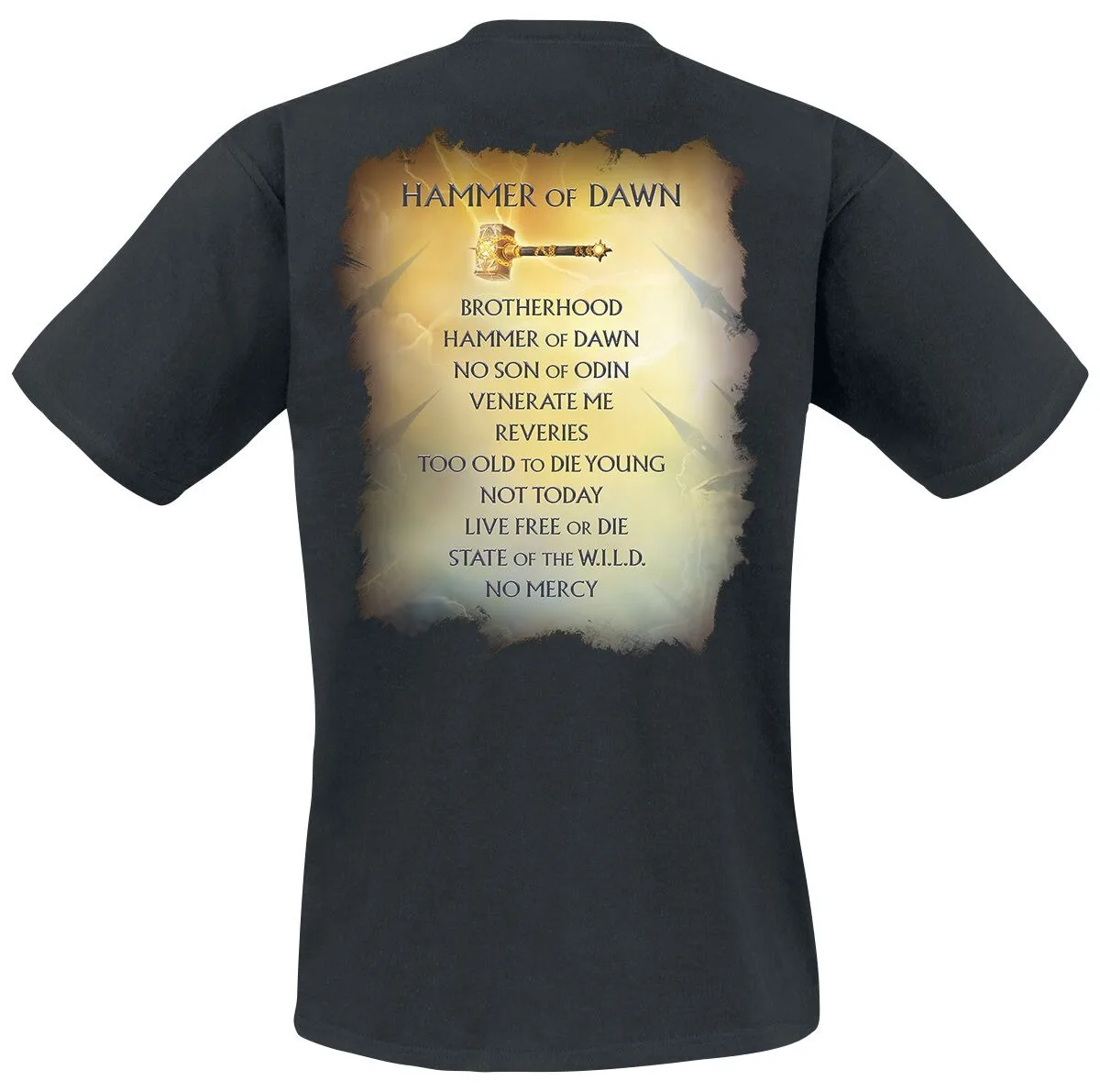 HammerFall Hammer of Dawn Tee, Power Metal T-Shirt with Winged Warrior Print & Full Tracklist, Band Fan Merch