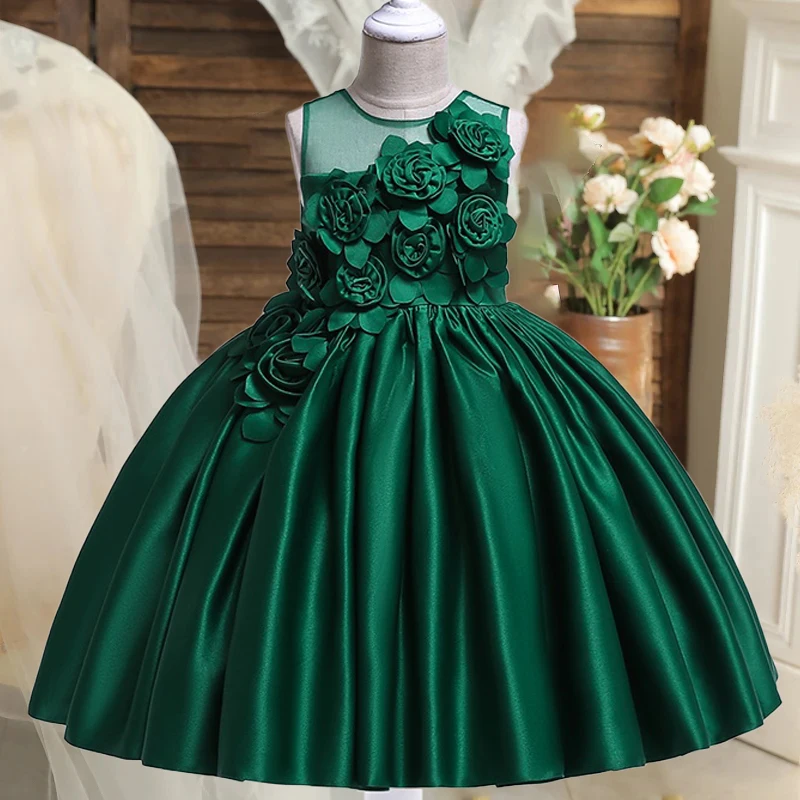

Elegant Party Flower Girls Dress Evening Costume Bow Wedding Princess Dresses Girl Summer Birthday Bridesmaid Prom Gown Vestido