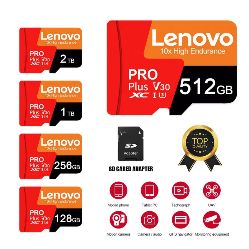 Lenovo Flash Memary Card A2 V30 U3 Micro TF SD Card 2TB 1TB Memary Transfer SD C10 U1 TF Card V10 A1 Flash Card For Tablet