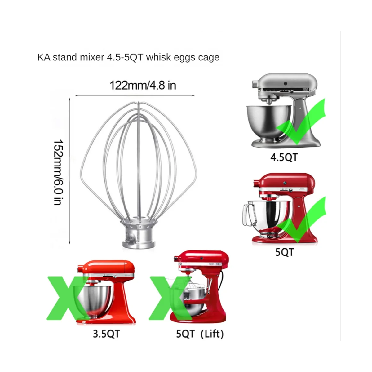 Stainless Steel Bowl Eggbeater for KitchenAid 4.5-5Quart Tilt Head Stand Mixer for KitchenAid Mixer Bowl Dishwasher Safe