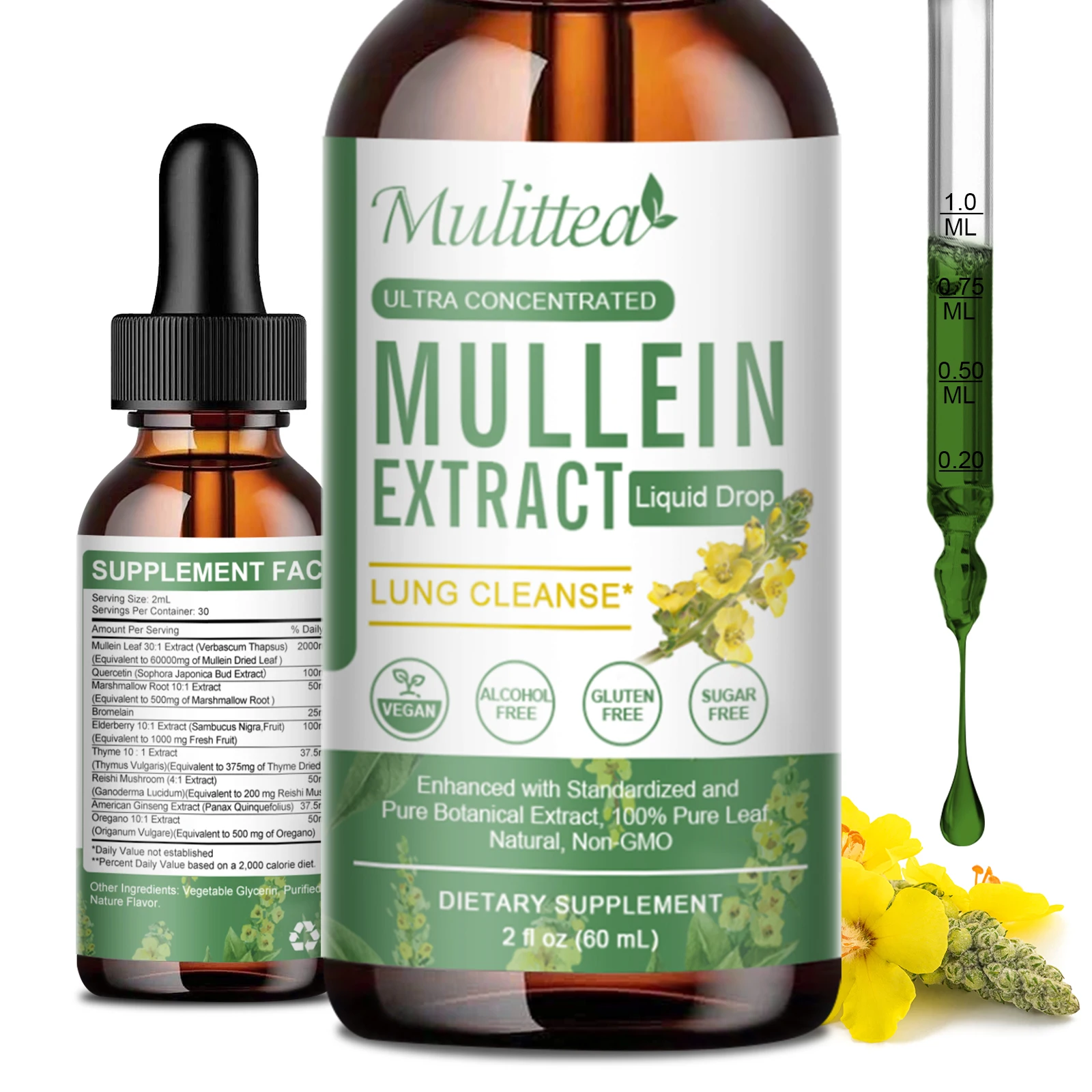 

Mullein Drops,Quercetin,Elderberry,Bromelain,Mushroom,Oregano &Ginseng for Lungs,Lymphatic,Immune Support,Cleanse Detox & Repair