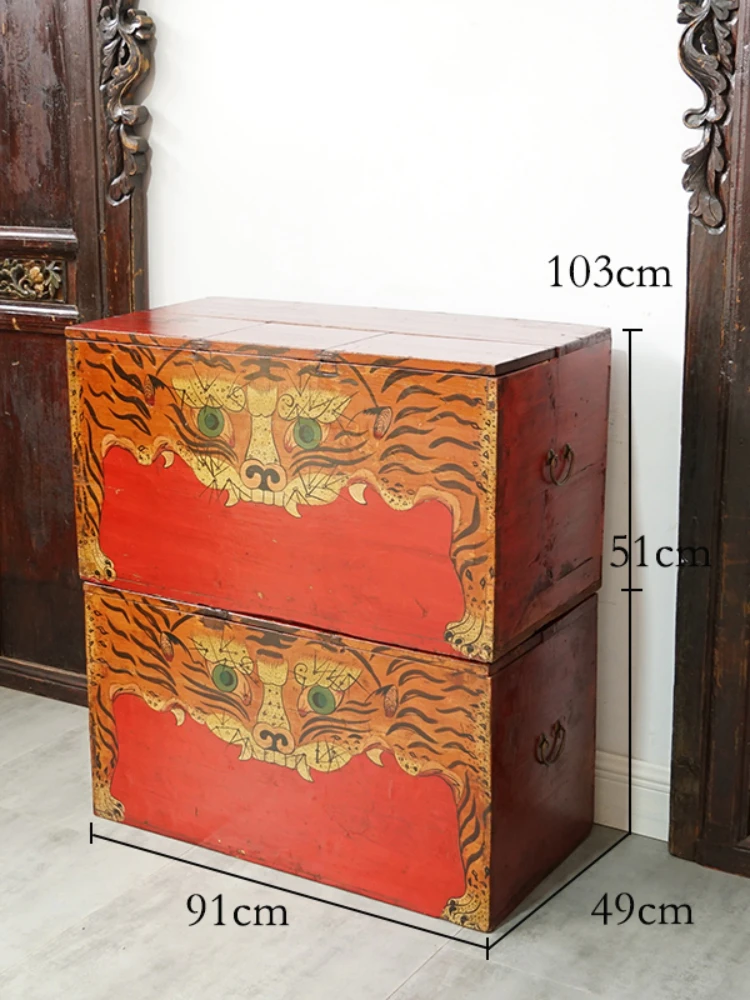 Retro Windows and Cabinets Solid Wood Chinese Style Tea Cabinet Entrance Cabinet Ming-Qing Period Hand Painted Locker Furniture