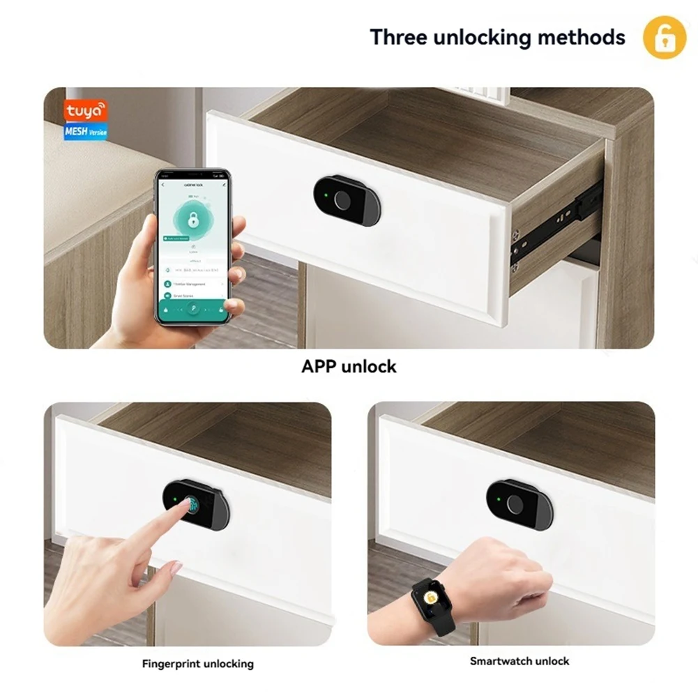 B24B Tuya Serrature per armadietti intelligenti con impronte digitali per serrature per cassetti a prova di neonati/bambini - Funziona per file, armadi da cucina, armadi