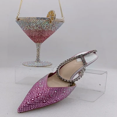 

INSIGHTLINK Lady Gems Shoes and Bags Matching Set Rhinestones Women Shoes High Heel Sandals and Clutch Bags For Wedding Party
