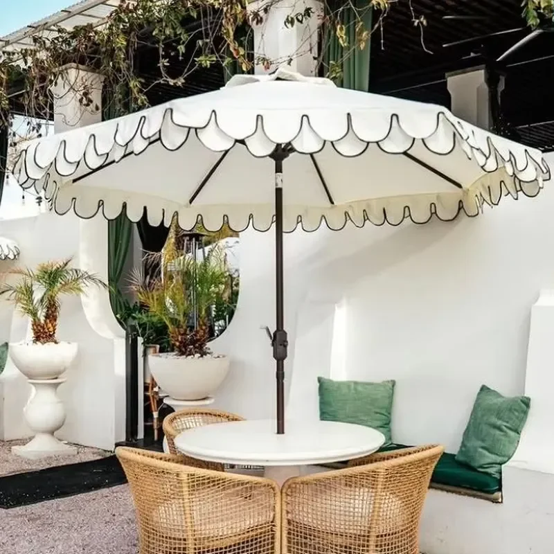Customized Wedding Umbrella Decoration Commercial White Garden Parasols Courtyard Sunshade Hotel Pool Seaside Scallop