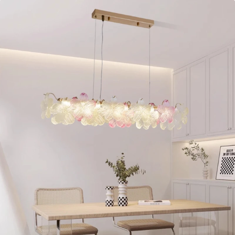 

Art Residence - French-style high-end minimalist dining room pendant lights crystal cream bar counter long lights
