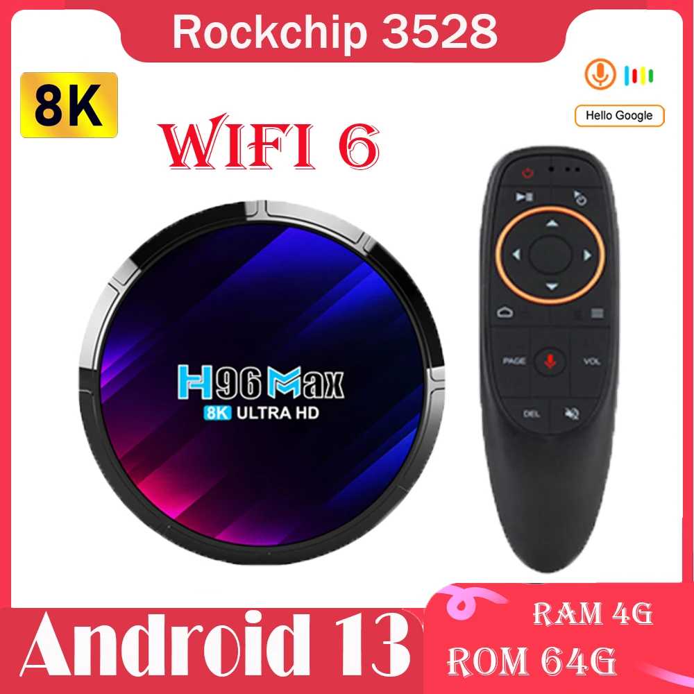 

Приставка Смарт-ТВ H96 Max RK3528, Android 13, четырехъядерный процессор, поддержка 8K видео, 2,4 ГГц, Φ WIFI6 BT5.0, 4 ГБ, 64 ГБ, 32 ГБ, AV1 медиаплеер, ТВ-приставка