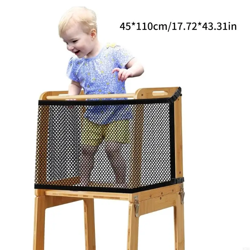 97BE شبكة أمان لبرج الأطفال الصغار، شبكة كثيفة لمساعدي المطبخ الصغار، ملحقات ألعاب برج قابلة للطي #6