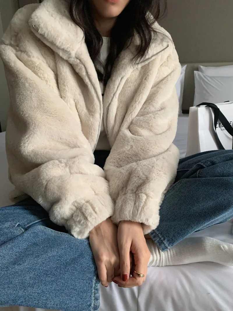 Женское утепленное теплое пальто с воротником-стойкой, свободная меховая плюшевая куртка на молнии, осень-зима, мягкие удобные повседневные однотонные куртки Sudaderas