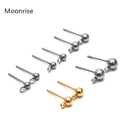 20Pcs/Lot 316 Stainless Steel 3mm Round Ball Stud Earrings Post With Loop For DIY Jewelry Making Finding