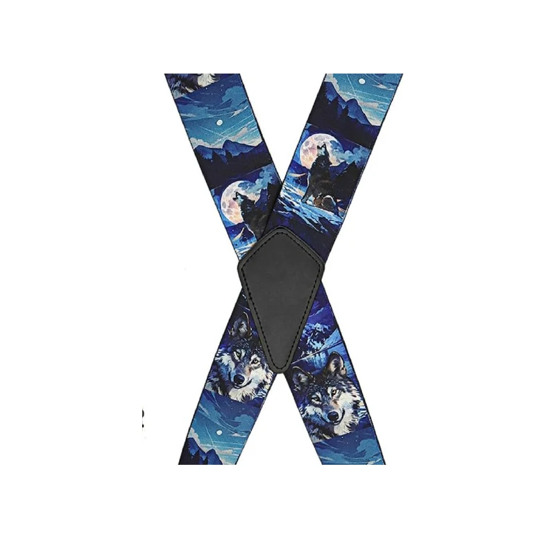 Men's X-Shaped Wolf Pattern High Elastic Adjustable Suspenders