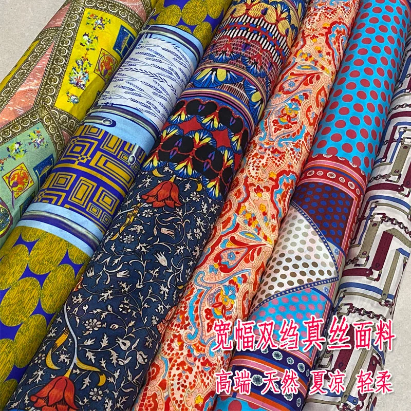 

Тяжелое широкое крепдешинское шелковое платье 19momme, специальное летнее винтажное платье-рубашка с принтом