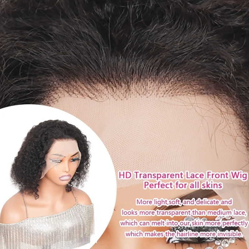 TIMOPOL 13x4 HD Lace Closure Jerry Curly Human Hair Wigs for Women, 1B Color Glueless Wear & Go Curly Wig view 4