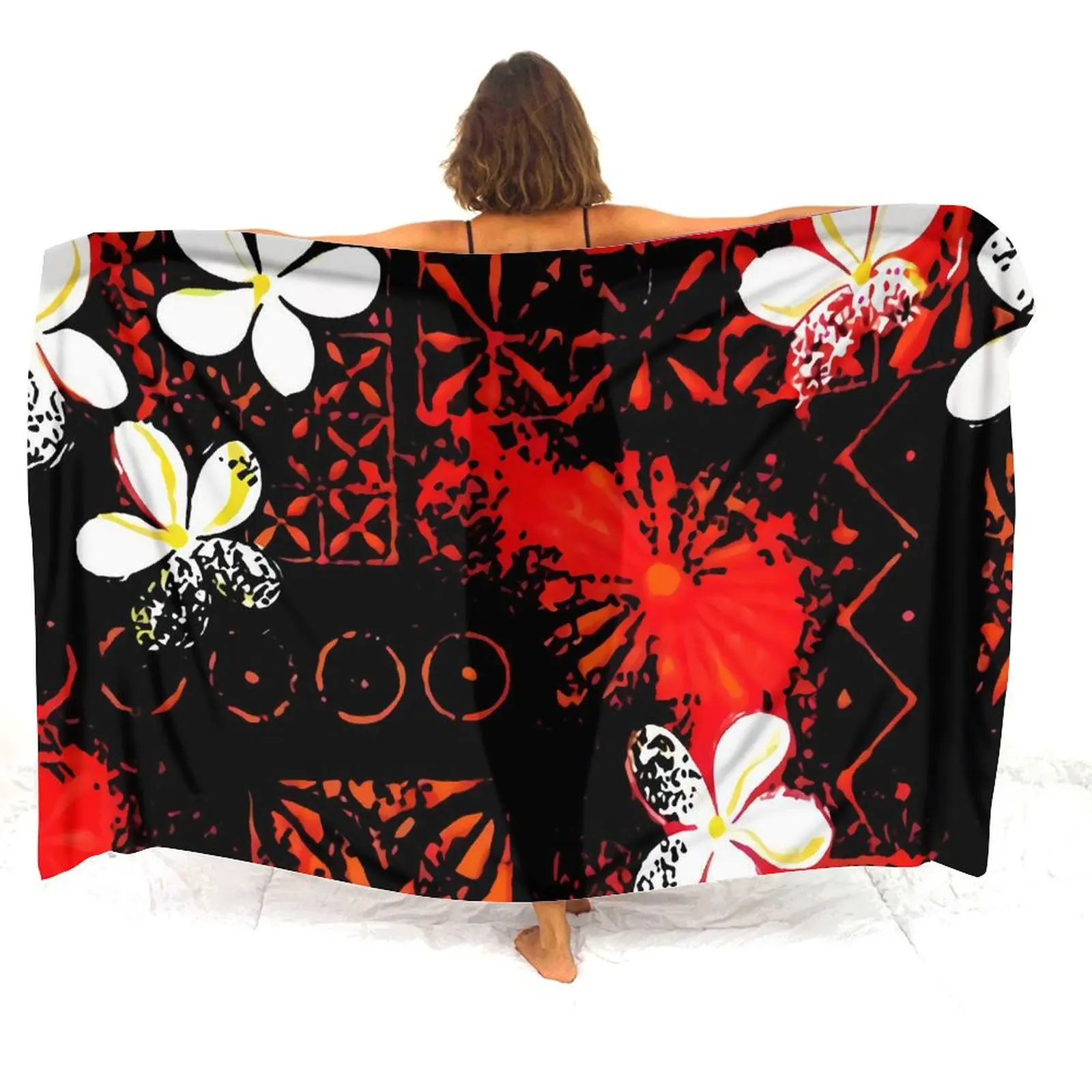 Polynesian Floral Print Sarong Hibiscus Flower Leaf Pattern Custom Tribal Ethnic Pattern Coat Cape Summer Seaside Women'S Sarong