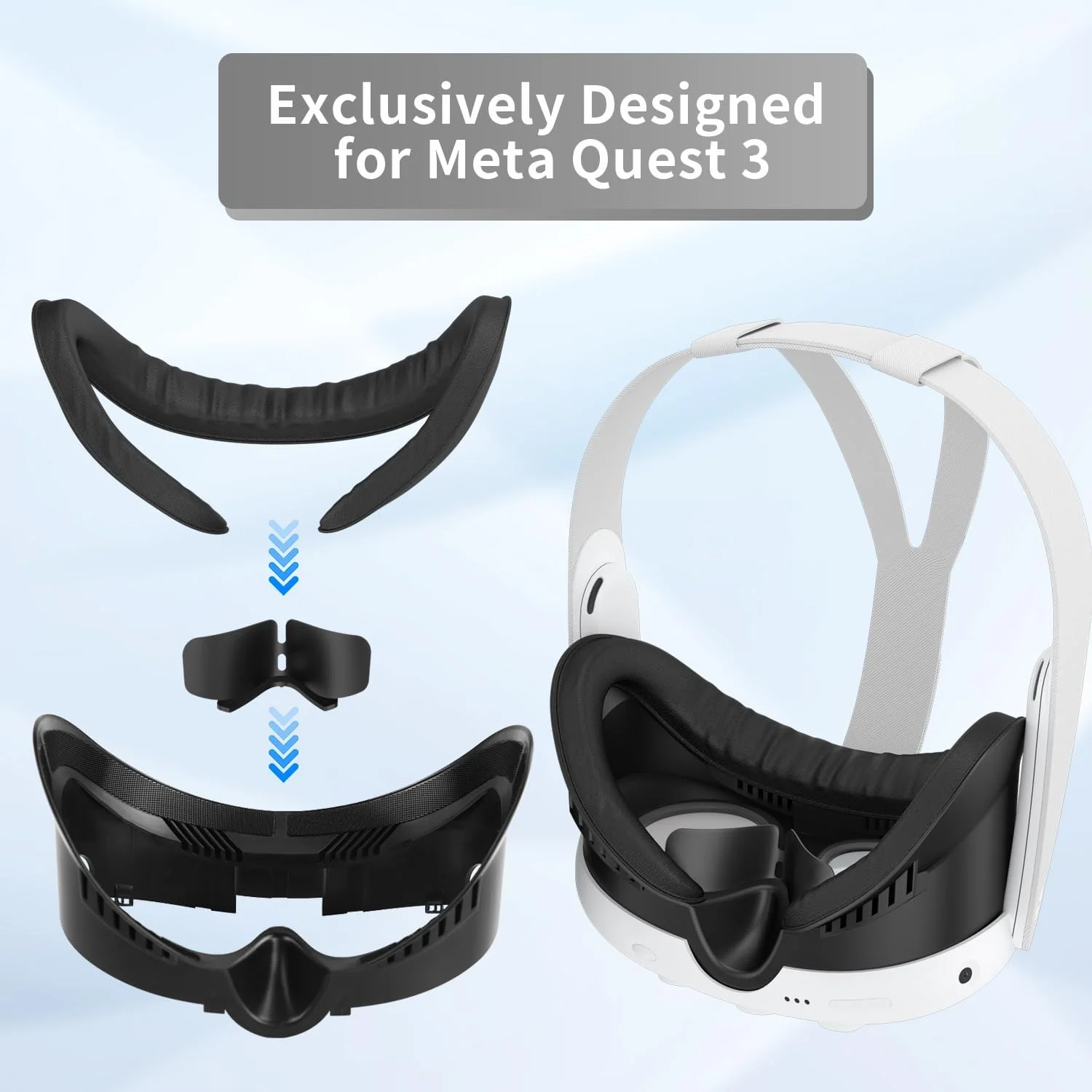 Replacement Widen Shaped Facial Interface Bracket For Meta Quest 3 PU Leather Breathable Sweat Guard Face Pad VR Accessories