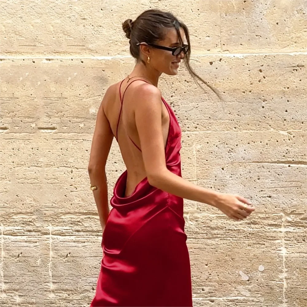 Robes de soirée pour femmes, bretelles élégantes, robe de soirée, Banquet, Sexy, décolleté en v profond, dos nu, couleur unie, tempérament Slim