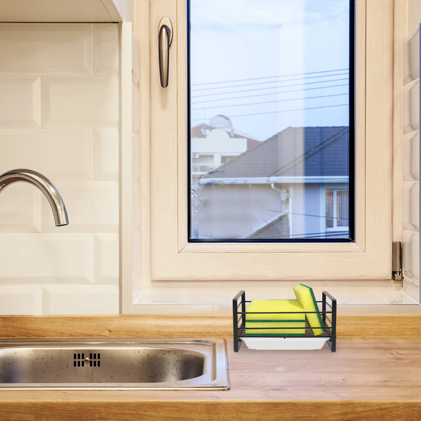 

Sponge Storage Rack Kitchen ganizer Dishcloth Holder Sink Drain Sponges Hollow Design Removable Tray Iron Material Smooth Edges