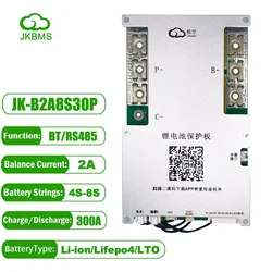 JK BMS 300A JK-B2A8S30P SMART JIKONG 2A Active Balance Lifepo4 Battery 4S 12V 5S 6S 7S 8S 24V Li-ion RS485 18650 Camping Ebike