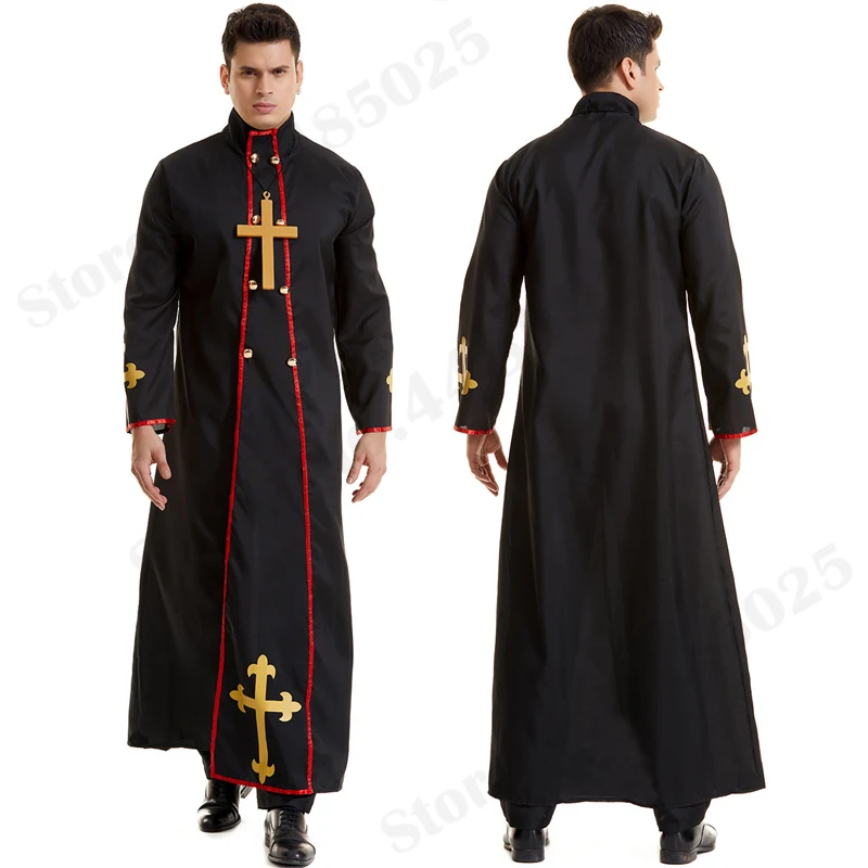 Costume de Pasteur Médiéval pour Homme, Vêtement d'Halloween, Robe de Magicien, Moine d'Horreur, ixde Carnaval, Cosplay, Robe de Barrage