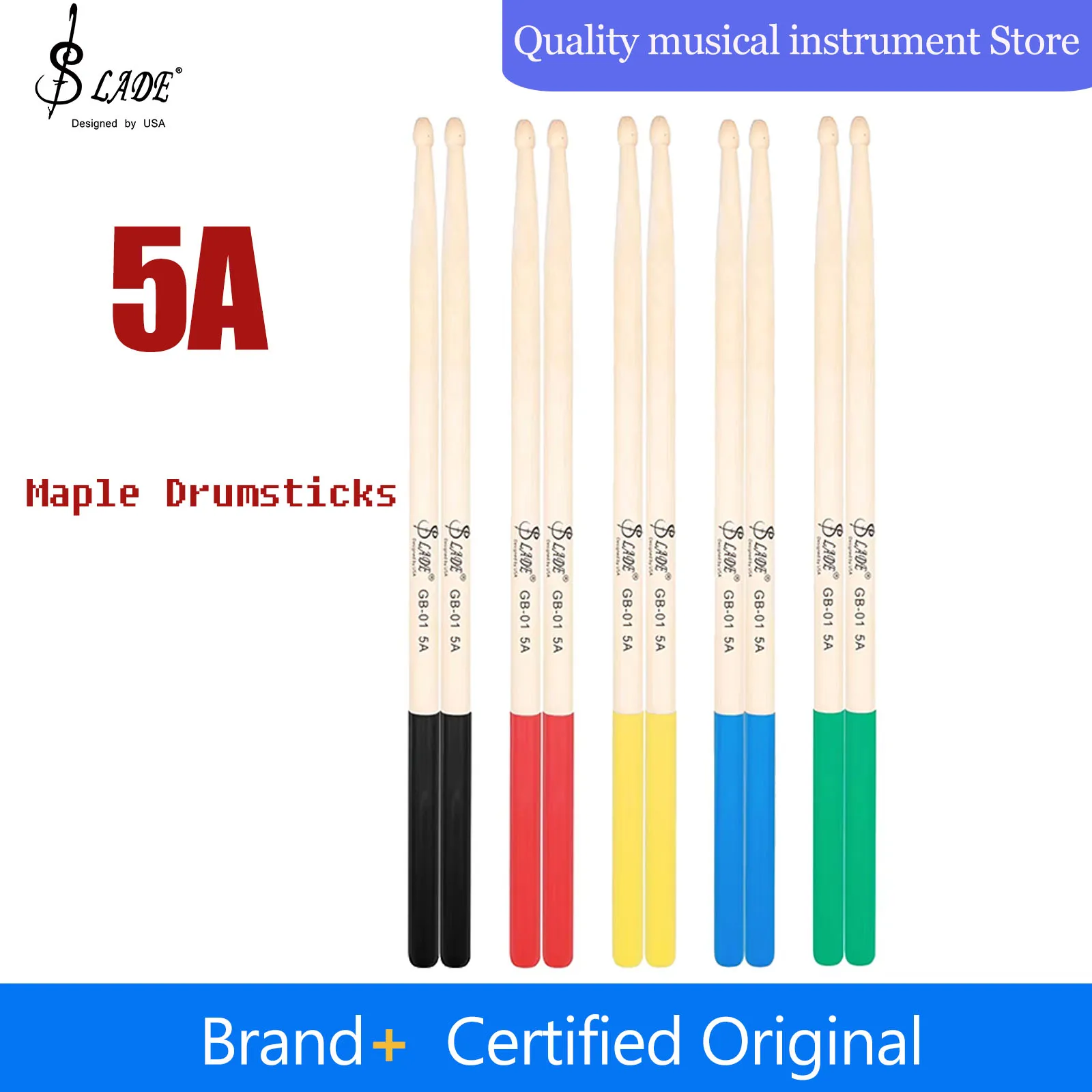 

SLADE 5A кленовые барабанные палочки, профессиональные аксессуары для ударных инструментов с деревянной лентой, 5 цветов, барабанные молотки, детали музыкальных инструментов