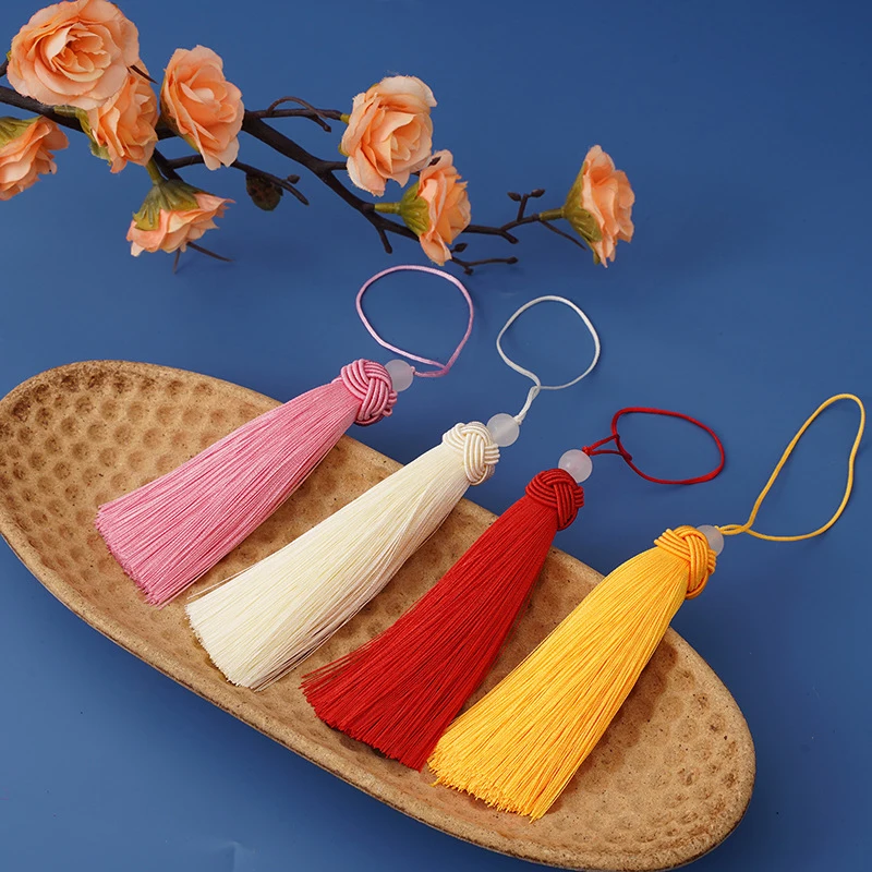 

2/5Pcs 10cm Handmade Silky Tassel Caps Pineapple Design with Jade Beads for DIY Craft Jewelry Bookmarks And Fringe Trims