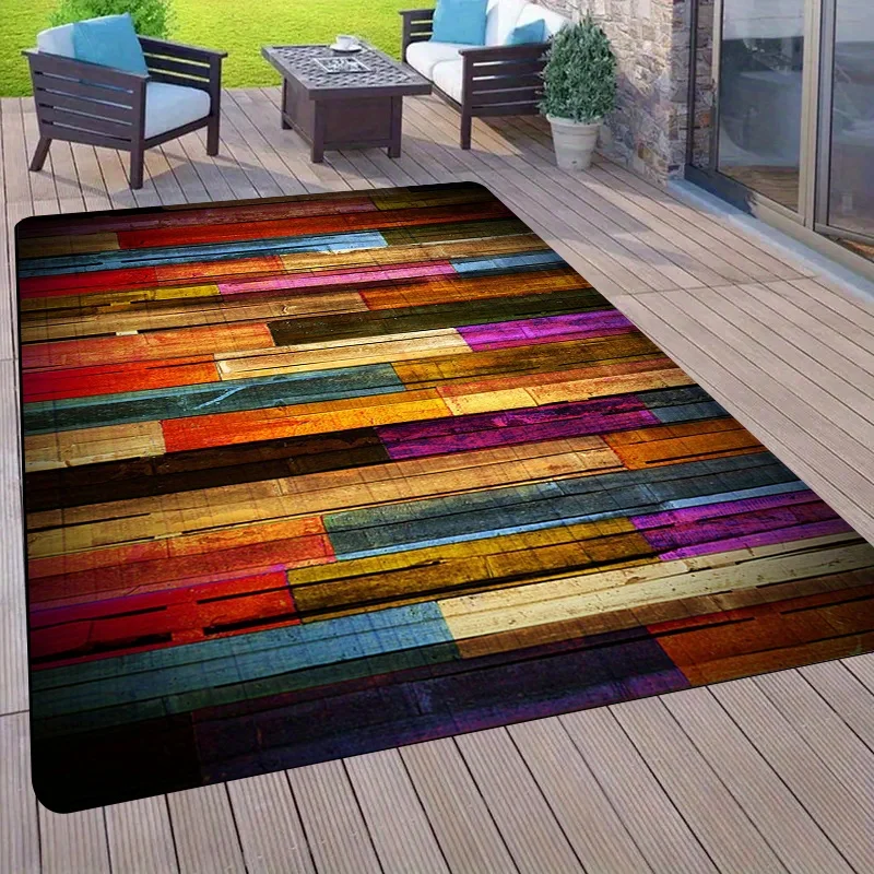 Colorful Wooden Board Pattern Printed Floor Mat Non-slip for Kitchen, Living Room, Study, Bedroom, Courtyard Balcony Home Decor