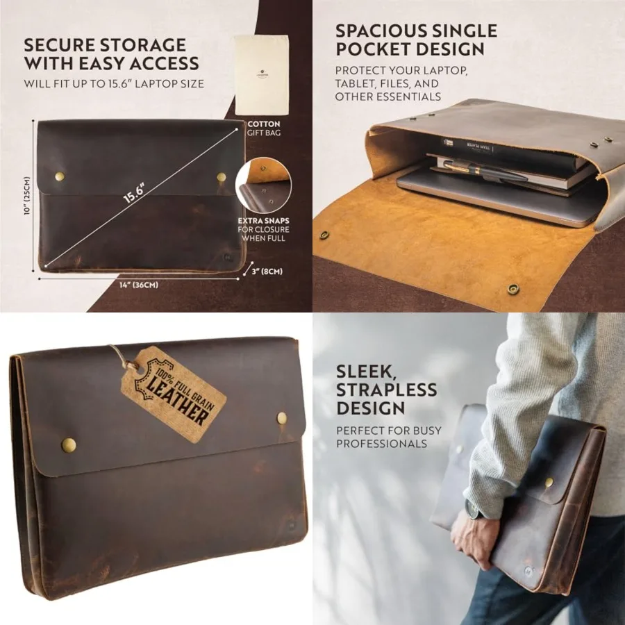 Moonster Organizer per cartelle in pelle pieno fiore per uomo Spaziosa custodia per laptop Folio in pelle per laptop 13 14 15 e tablet