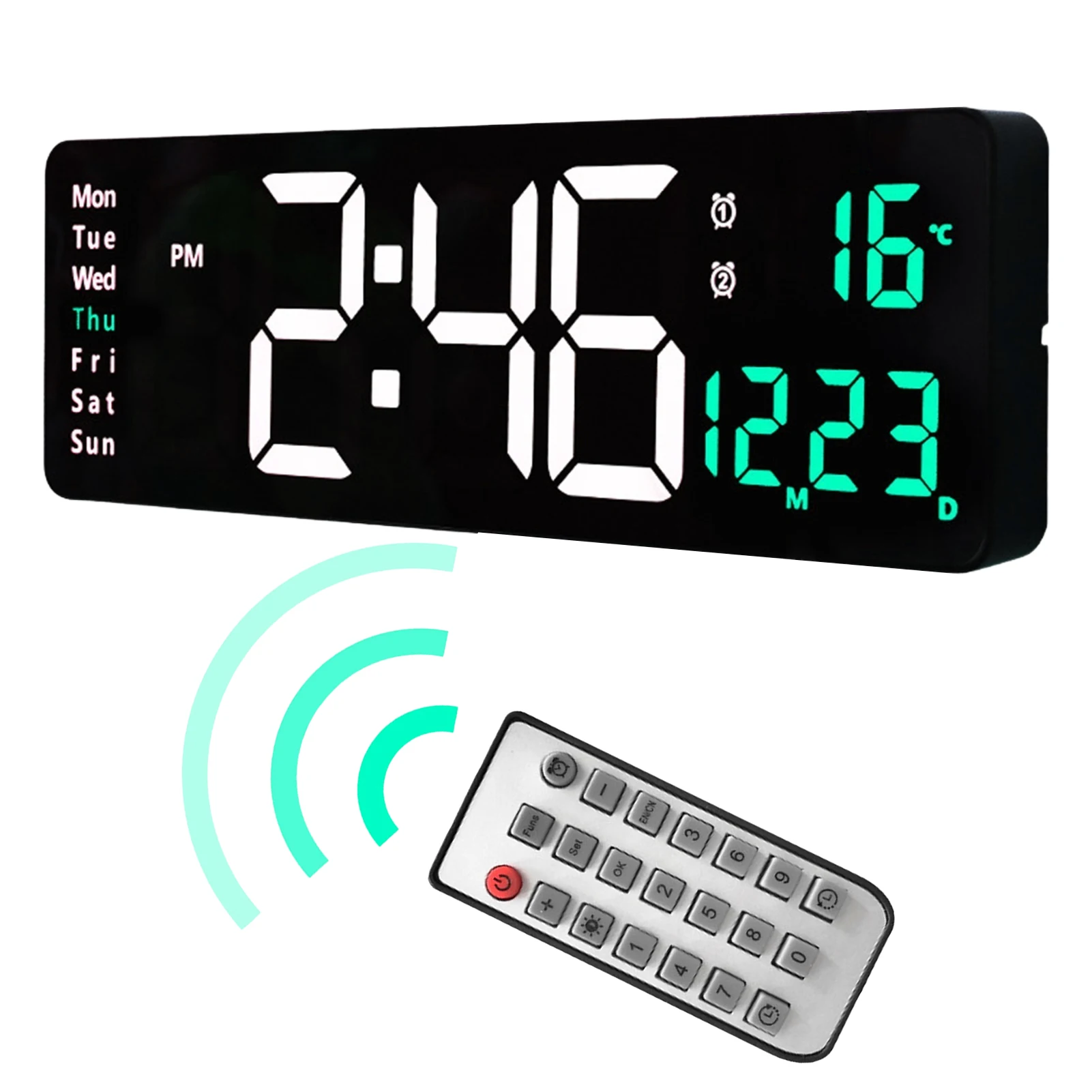 Large Digital Wall Clock Home LED Large Display Count Up & Down Timer with Remote Control Countdown Timing Alarm 38.7*3.2*13cm