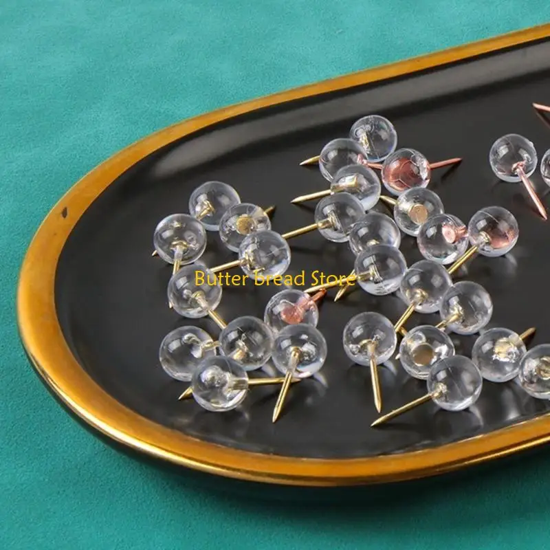 

W89C 50/100Pcs I-shape Push Pins Ball-shape Pushpin Map Pin for Bulletin Board