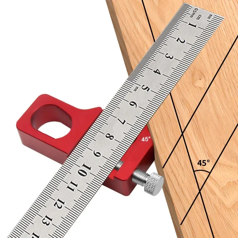 Carpenter 45/60/90 Degree Steel Ruler Positioning Block with Precision Etched Scales Stable Exact Ruler Locator Woodworking Tool