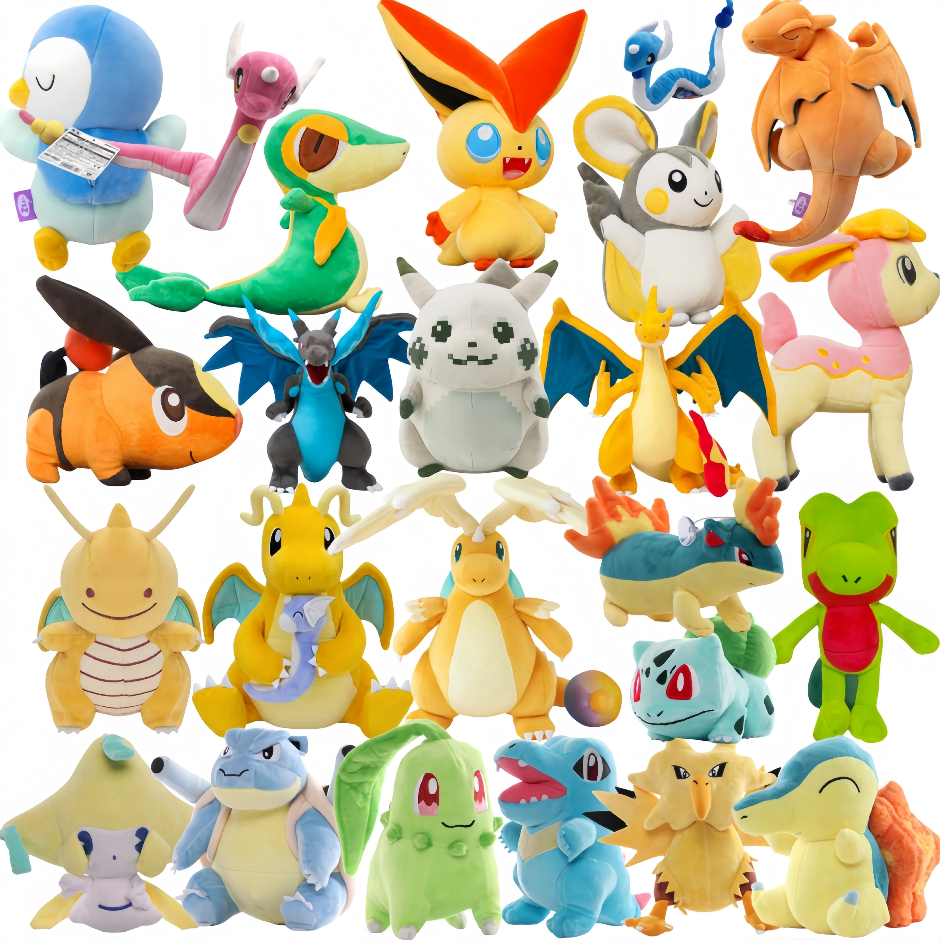 novos-brinquedos-de-pelucia-pokemon-mega-dragonite-dragonair-victini-tepig-deerling-nivy-emolga-treecko-zapdos-e-brinquedo-inicial-pikachu