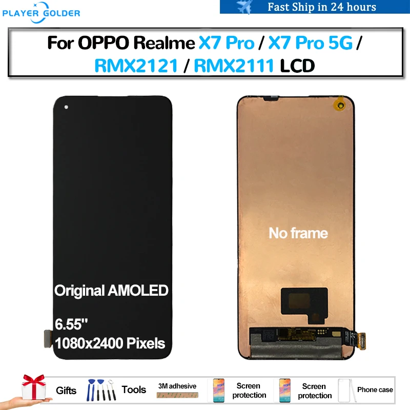 

Original AMOLED For OPPO Realme X7 Pro 5G RMX2121 RMX2111 Pantalla lcd Display Touch Panel Screen Digitizer Assembly Replacement