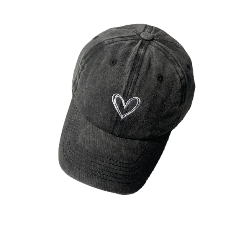 Gorra de béisbol lavada con bordado de corazón de melocotón para mujer, gorro suave para las cuatro estaciones