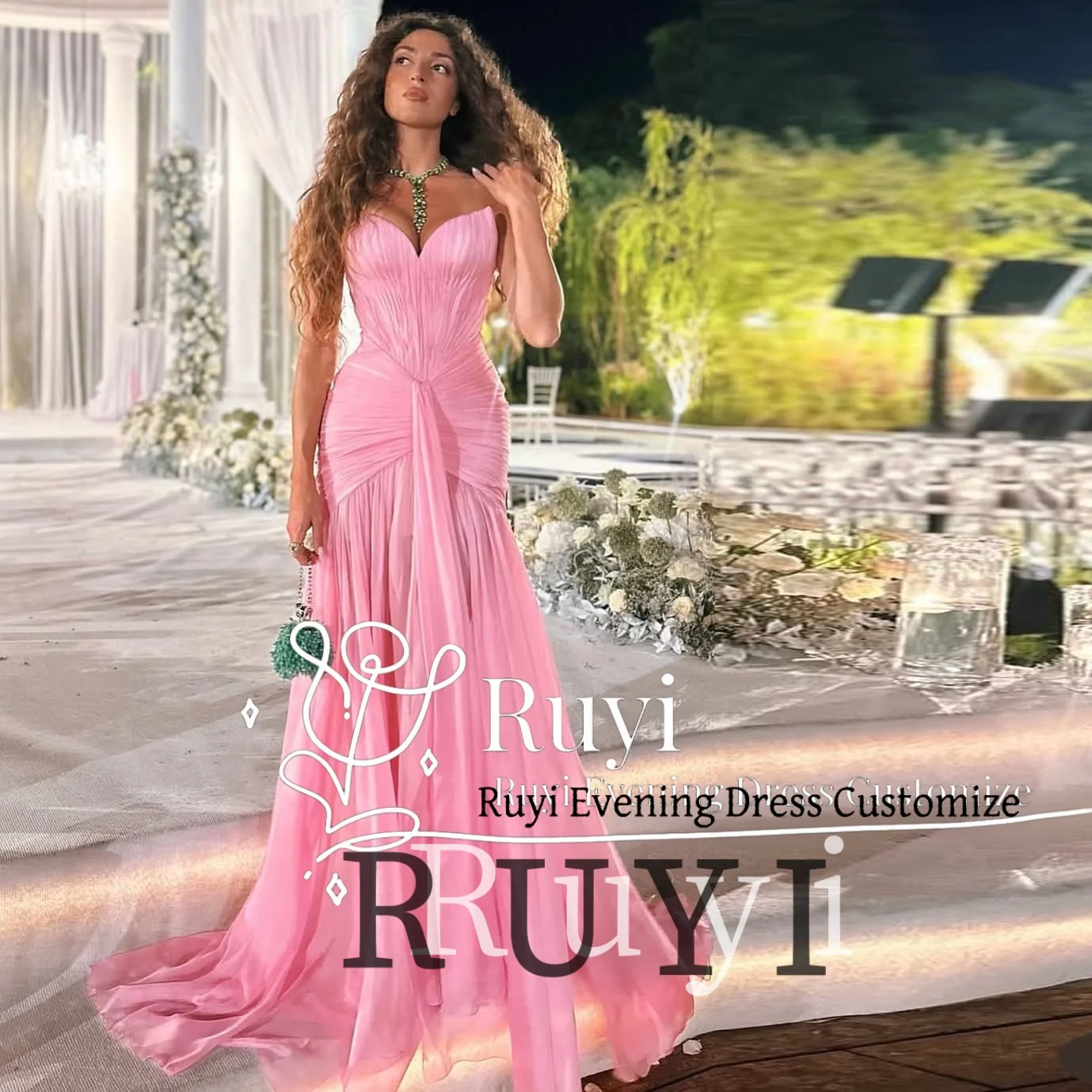 

Customized Sweetheart Neck Pleated Chiffon Evening Dresses 2025 Women Wedding Elegant Party Dress Draped Mermaid Prom Gown