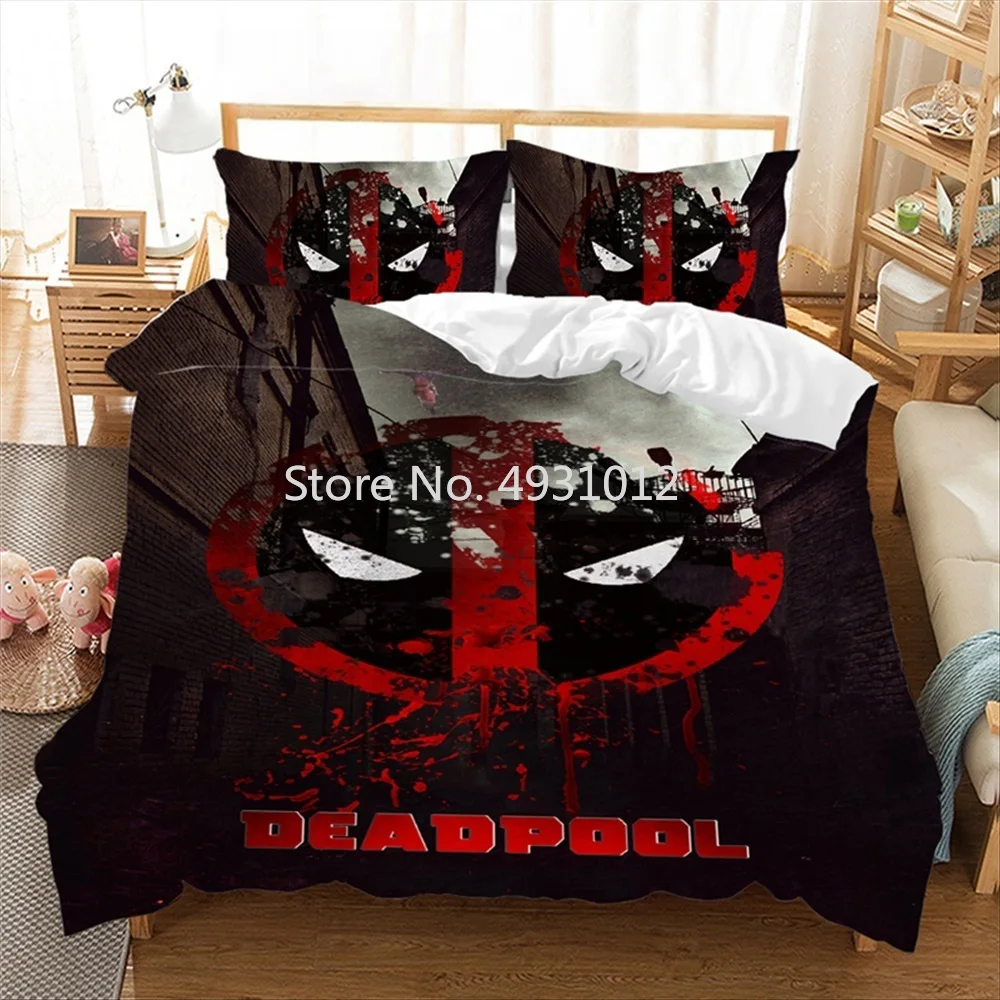 Disney-Juego de ropa de cama con estampado 3D de Deadpool, edredón de poliéster personalizado, chaqueta, funda nórdica de dibujos animados, decoración de dormitorio, Queen y King