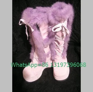 Lady Suede Elegant Light Purple Fur Lace-Up Boots Platform Y2K Design Punk Winter Warm Dress Runway Boots Footwear Size 35-46