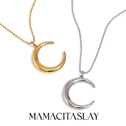 MamacitaSlay Elegant Stainless Steel Moon Pendant Thin Beaded Chain Necklace 2025 Party Waterproof Jewelry Women's Elegant Gift
