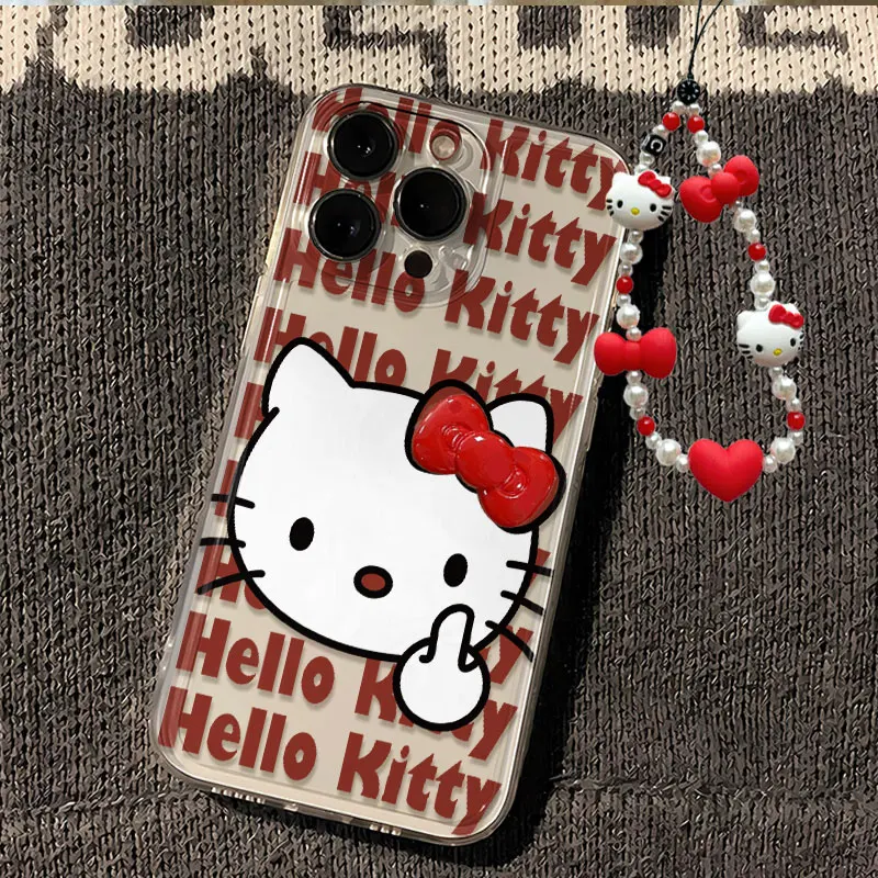 Sanrio Hello Kitty Despises Phone Cases For iPhone 16 15 14 11 12 13ProMax XR XS 7 8Plus Bracelet Transparent Silicone  Cover