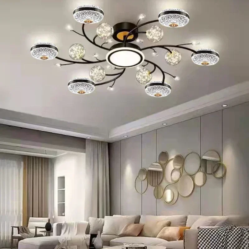 2025 New Crystal Living Room Ceiling Light Modern Intelligent LED Bedroom Restaurant Apartment Interior Decoration