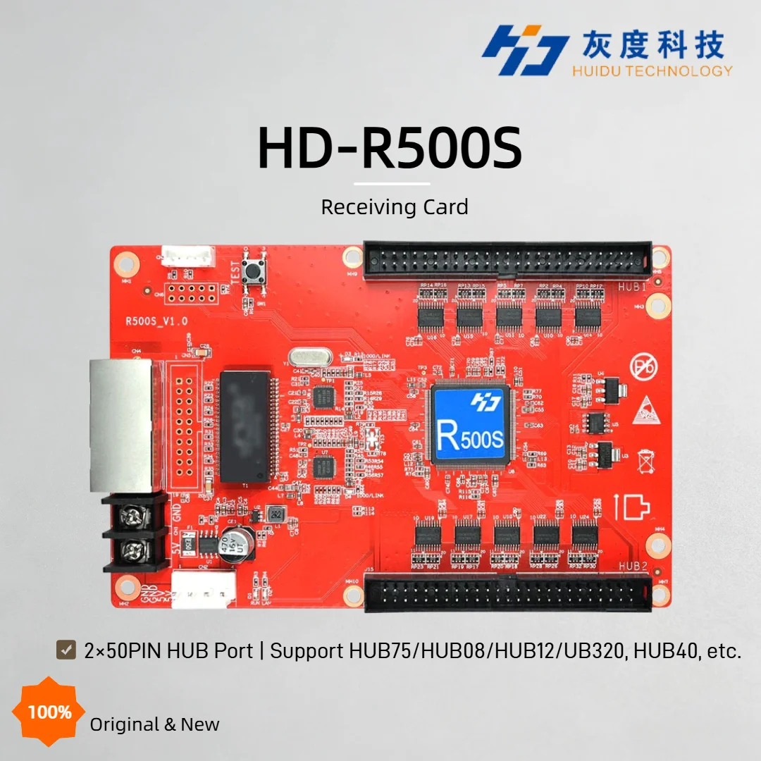 Huidu HD-R500S LED Receiving Card 2x50PIN HUB Dual Gigabit Ethernet Port DC 4.2V-5.5V for Indoor Outdoor LED Display Screen