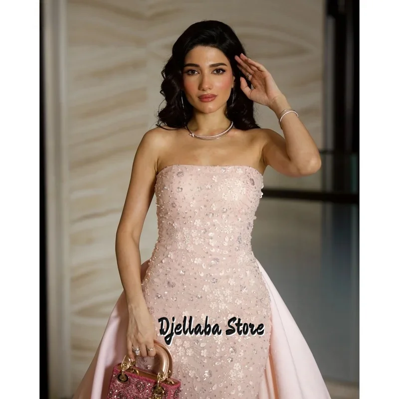 

Customized Pink Glitter Strapless Backless robes de soirée Sleeveless Mermaid Party Dresses Floor-Length Prom Dress 2025