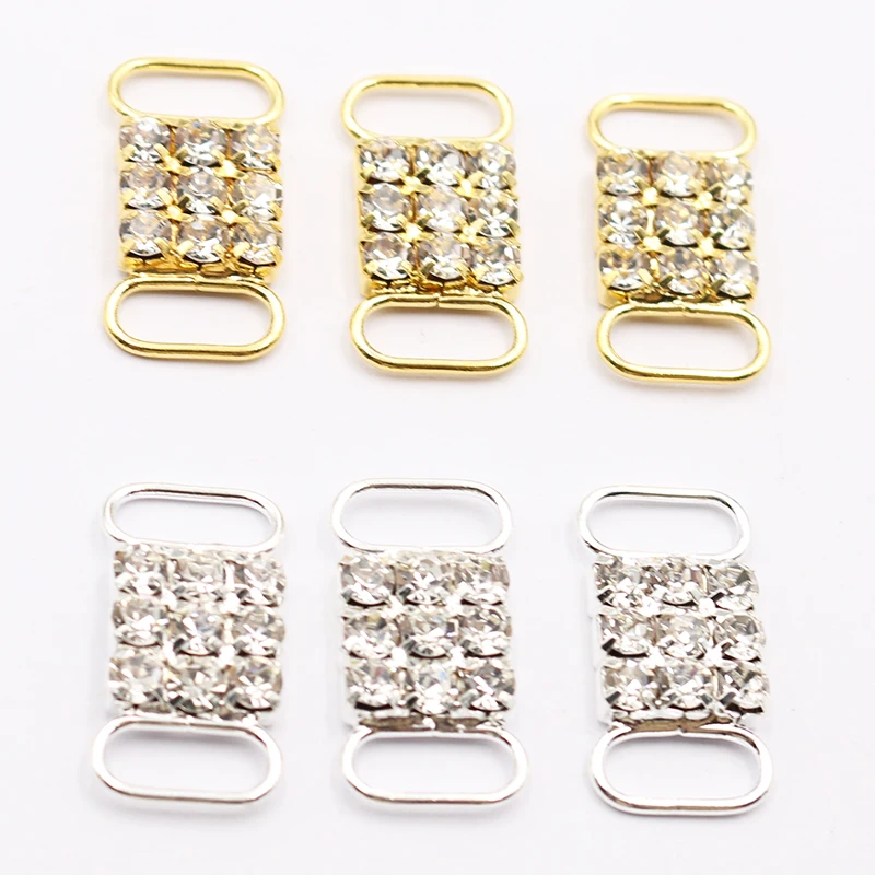 New 10 pieces 12 * 23MM Mini Transparent Crystal Rhinestone Silver/Gold Rhinestone Bikini Buckle, Shoe Bag, Clothing Decoration