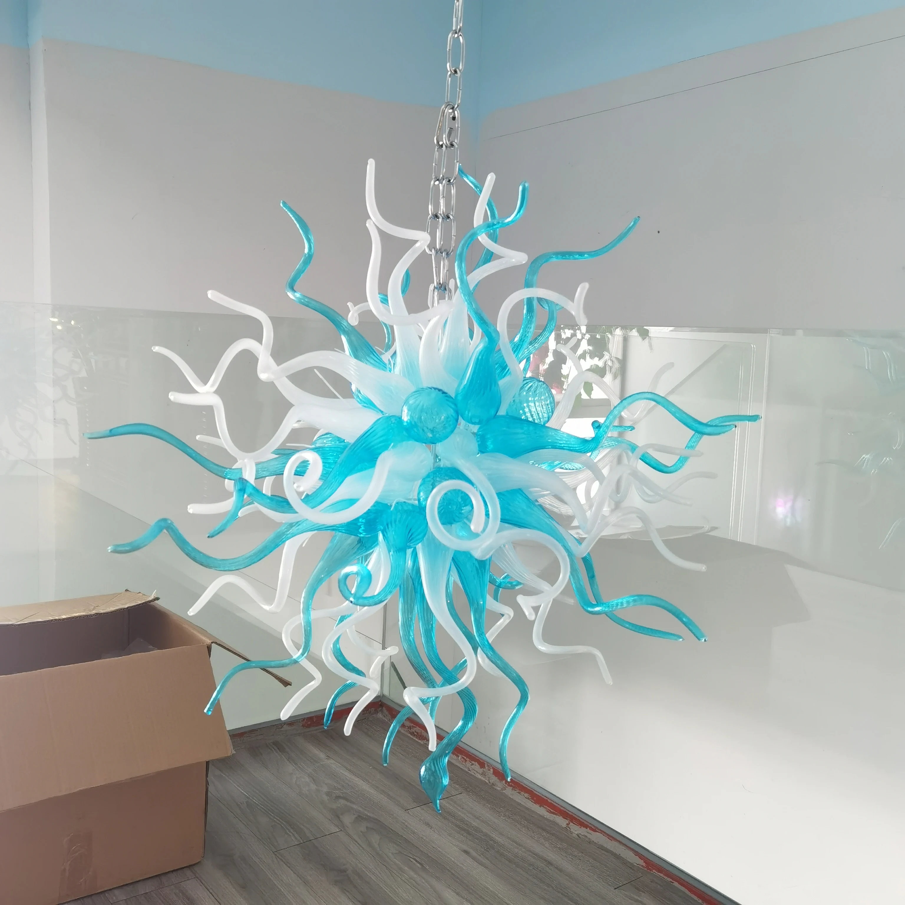 

Home Decor Chandelier Light Elegant Blue White Hand Blown Glass Chandelier and Pendant Lamps