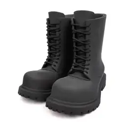 Botas Chelsea cortas de cuero negro mate con punta redonda y cordones cruzados y suela gruesa a media pantorrilla para hombre, botas altas de ocio para exteriores