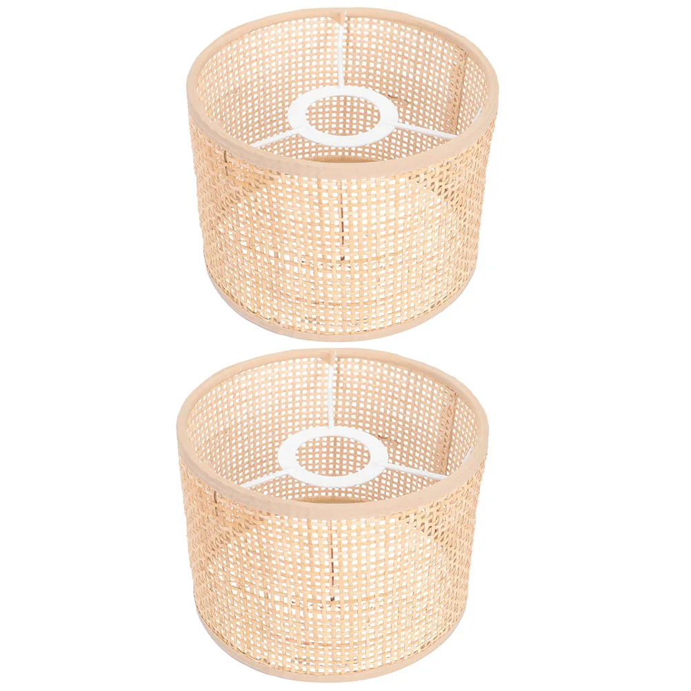 2 Pcs Woven Lampshade Rattan Grid Real (16*12 Squares) 2pcs Bamboo Branches Rustic Hanging Shades