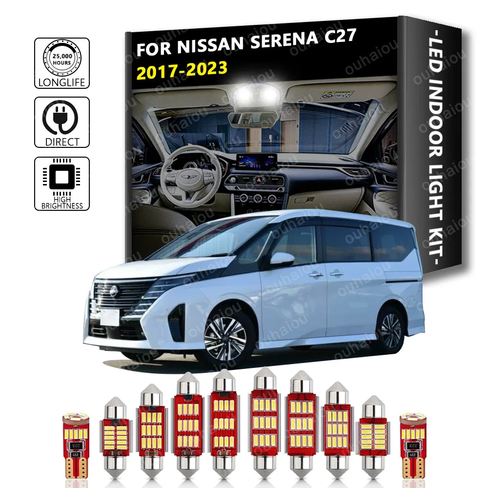 

9Pcs Interior LED For Nissan Serena C27 2017 2018 2019 2020 2021 2022 2023 Canbus Vehicle Bulb Map Dome Reading Light Kit