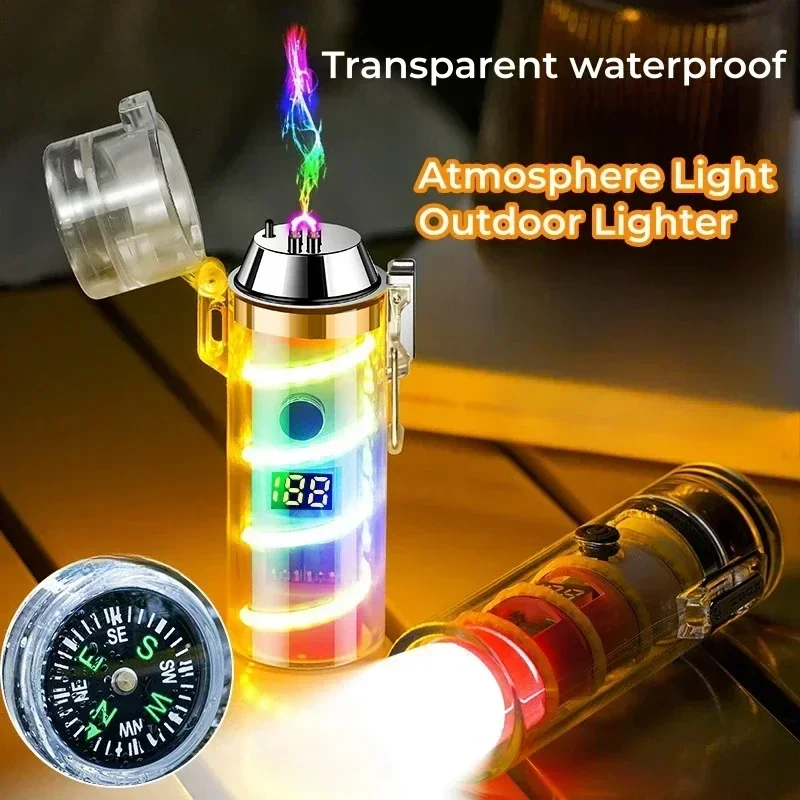 

Transparent Shell Charging Pulse USB Lighter with Flashlight, Creative Waterproof Double Arc Cigarette Lighter, Essential Gift