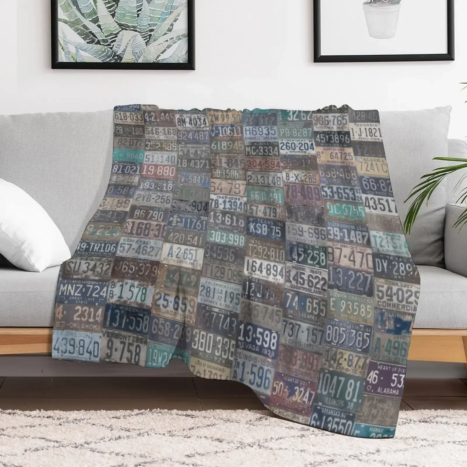 Vintage USA License Plates Throw Blanket Multi-Purpose Polar Fashion Sofas valentine gift ideas Blankets